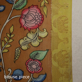 Srikalahasti Handpainted Natural Dyed Bangalore Silk Zari Border Pen Kalamkari Saree 12