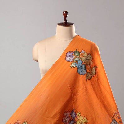 Orange - Chanderi Silk Srikalahasti Handpainted Pen Kalamkari Fabric 03