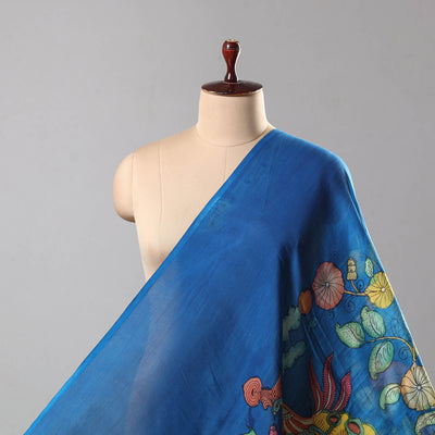 Blue - Chanderi Silk Srikalahasti Handpainted Pen Kalamkari Fabric 12