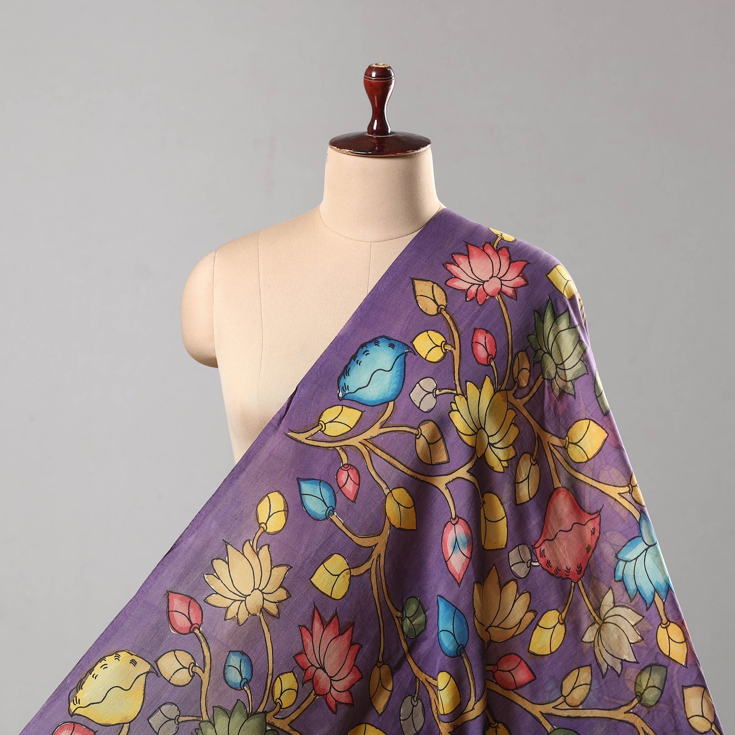 Purple - Chanderi Silk Srikalahasti Handpainted Pen Kalamkari Fabric 05