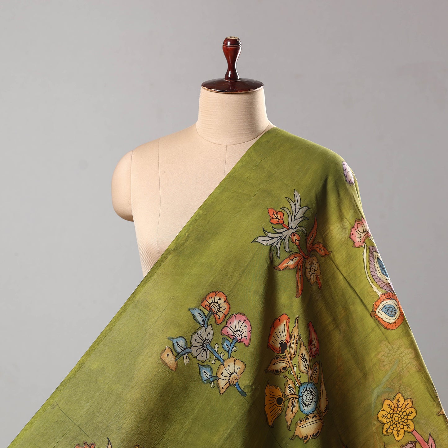 Green - Chanderi Silk Srikalahasti Handpainted Pen Kalamkari Fabric 06