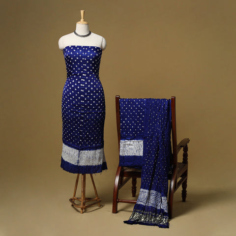 Kutch Tie-Dye Bandhani Shibori Modal Silk 3pc Unstitched Dress Material 18