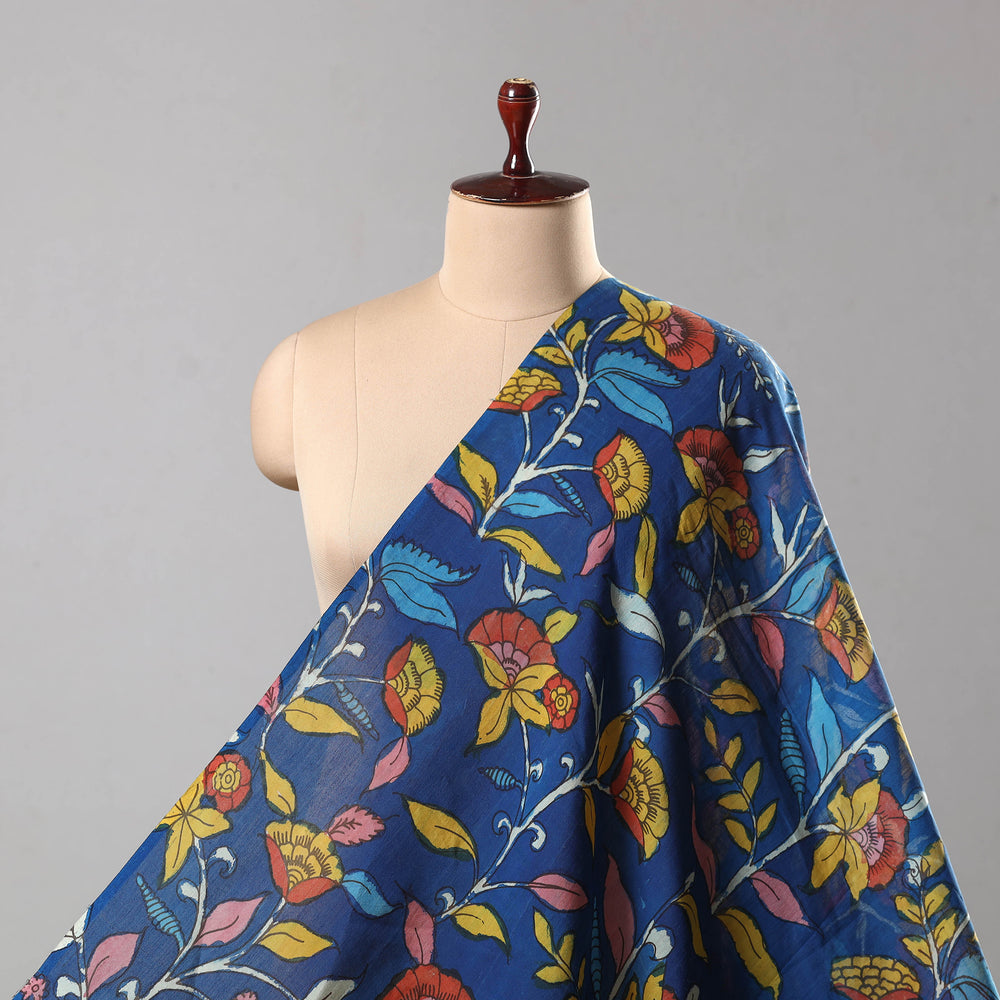 Blue - Chanderi Silk Srikalahasti Handpainted Pen Kalamkari Fabric 15