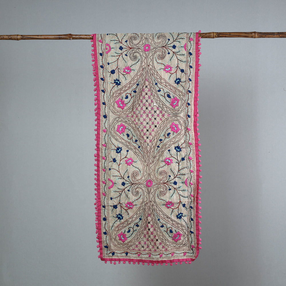 Pink - Ranihati Chanderi Silk Phulkari Embroidered Stole 64