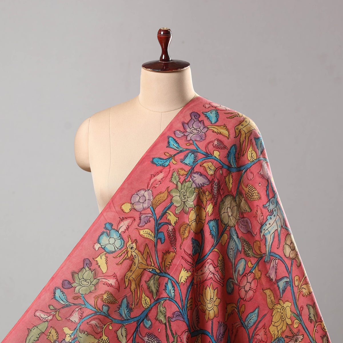 Pink - Chanderi Silk Srikalahasti Handpainted Pen Kalamkari Fabric 11