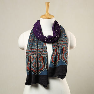 Multicolor - Kutch Bandhani Tie-Dye Ajrakh Block Printed Modal Silk Stole 21