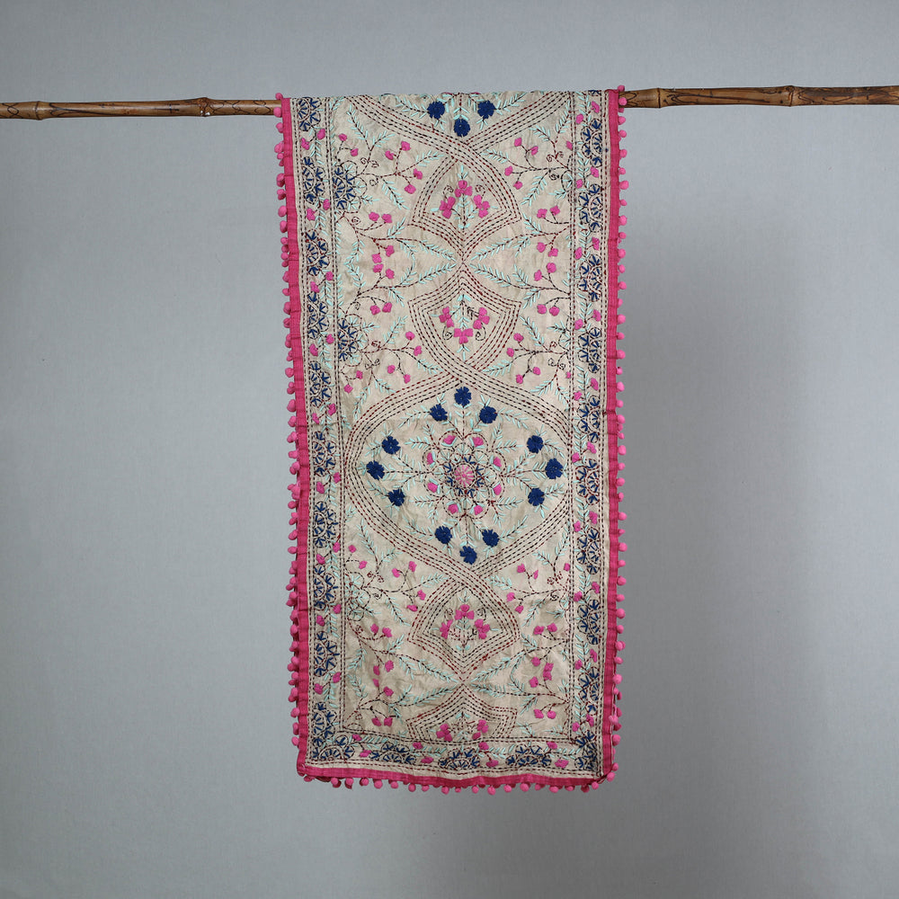 Pink - Ranihati Chanderi Silk Phulkari Embroidered Stole 61