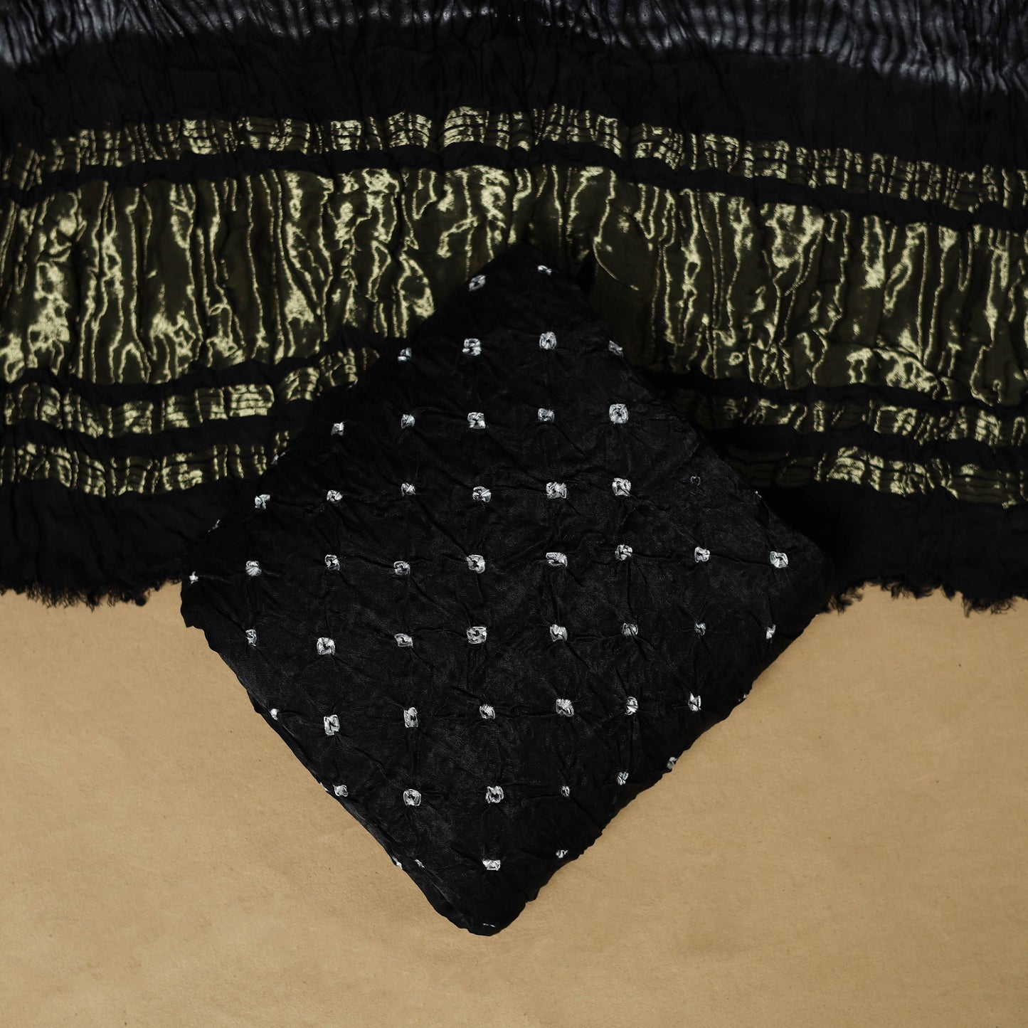 Kutch Tie-Dye Bandhani Shibori Modal Silk 3pc Unstitched Dress Material 19