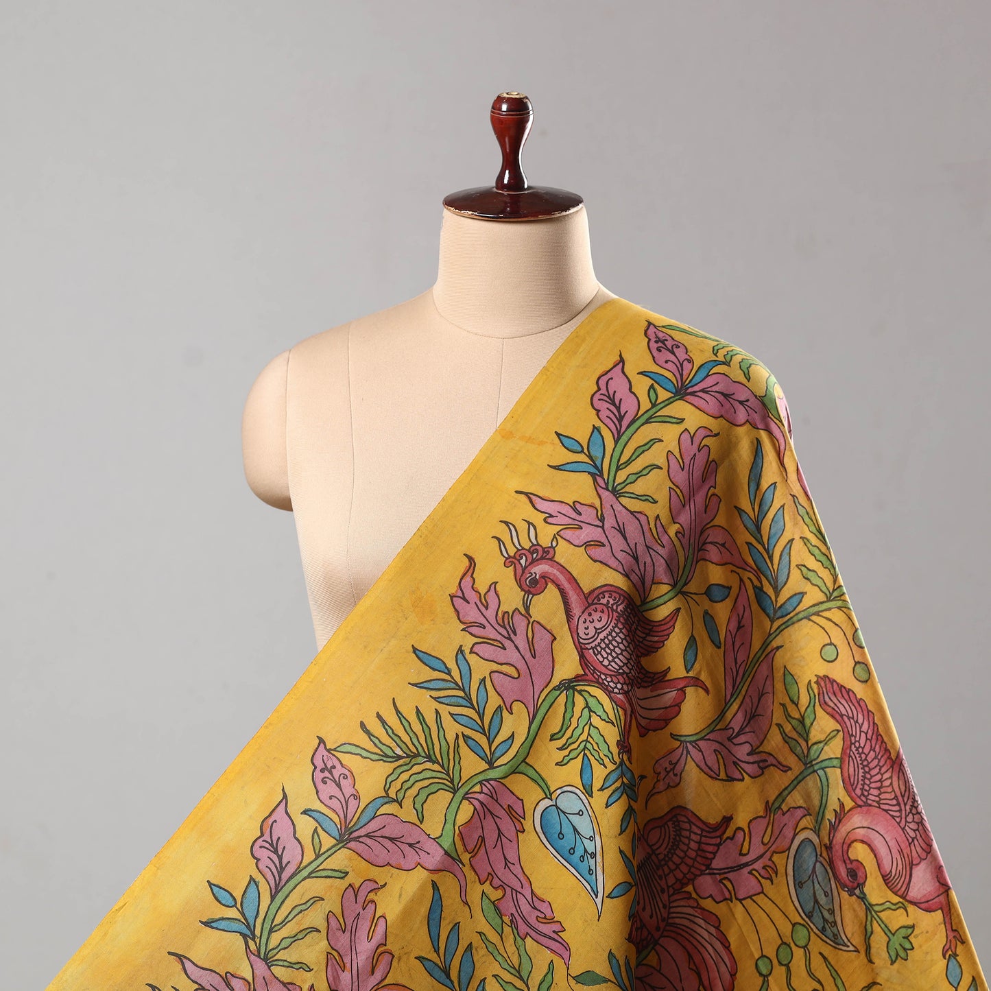 Yellow - Chanderi Silk Srikalahasti Handpainted Pen Kalamkari Fabric 07