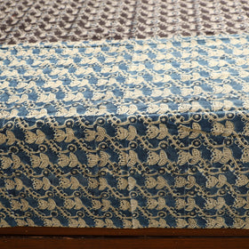 Blue - Kalamkari Block Printed Patchwork Cotton Double Bed Cover With Pillow Covers (108 x 90 in)