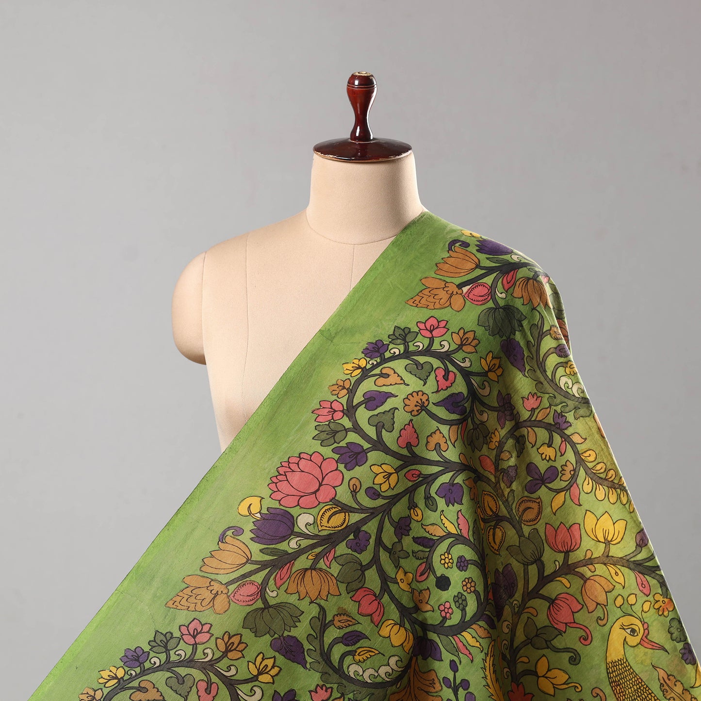 Green - Chanderi Silk Srikalahasti Handpainted Pen Kalamkari Fabric 13