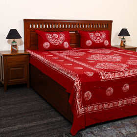 Red - cotton double hand batik bed sheet set 37