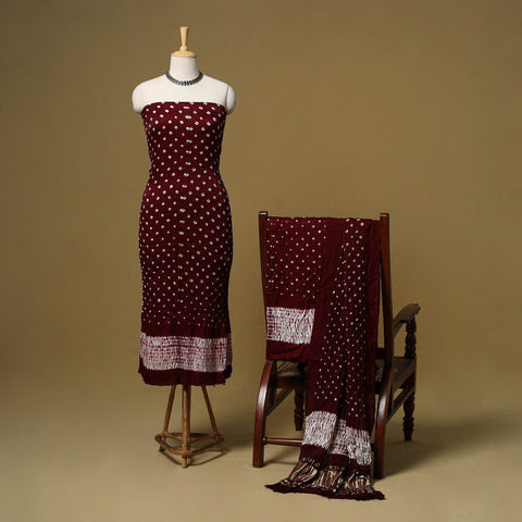 Kutch Tie-Dye Bandhani Shibori Modal Silk 3pc Unstitched Dress Material 20