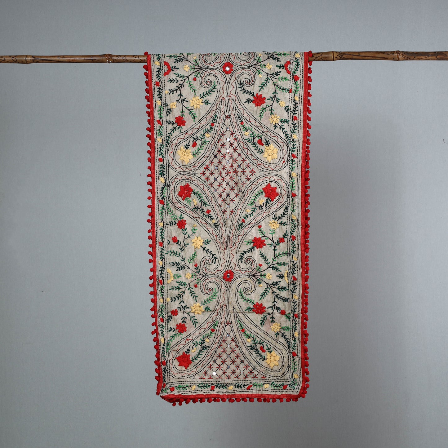 Red - Ranihati Chanderi Silk Phulkari Embroidered Stole 53