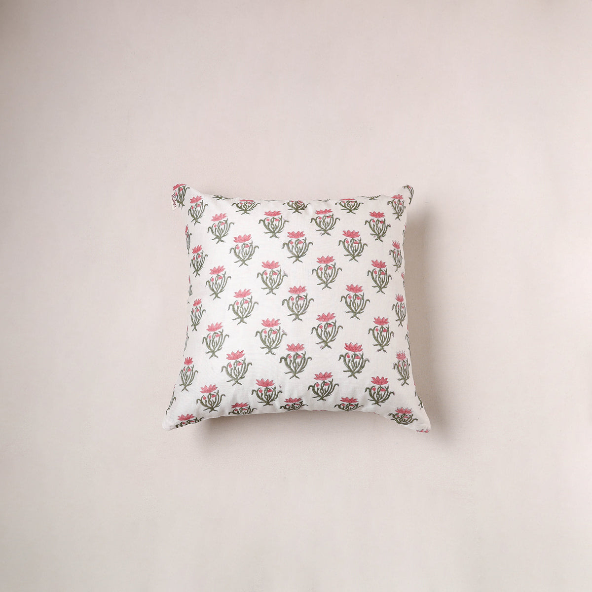 Sanganeri Floral Print Chanderi Silk Cushion Cover (16 x 16 in) 265