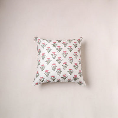 Sanganeri Floral Print Chanderi Silk Cushion Cover (16 x 16 in) 265