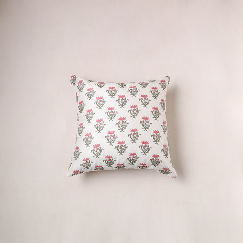 Sanganeri Floral Print Chanderi Silk Cushion Cover (16 x 16 in) 265