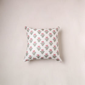 Sanganeri Floral Print Chanderi Silk Cushion Cover (16 x 16 in) 265