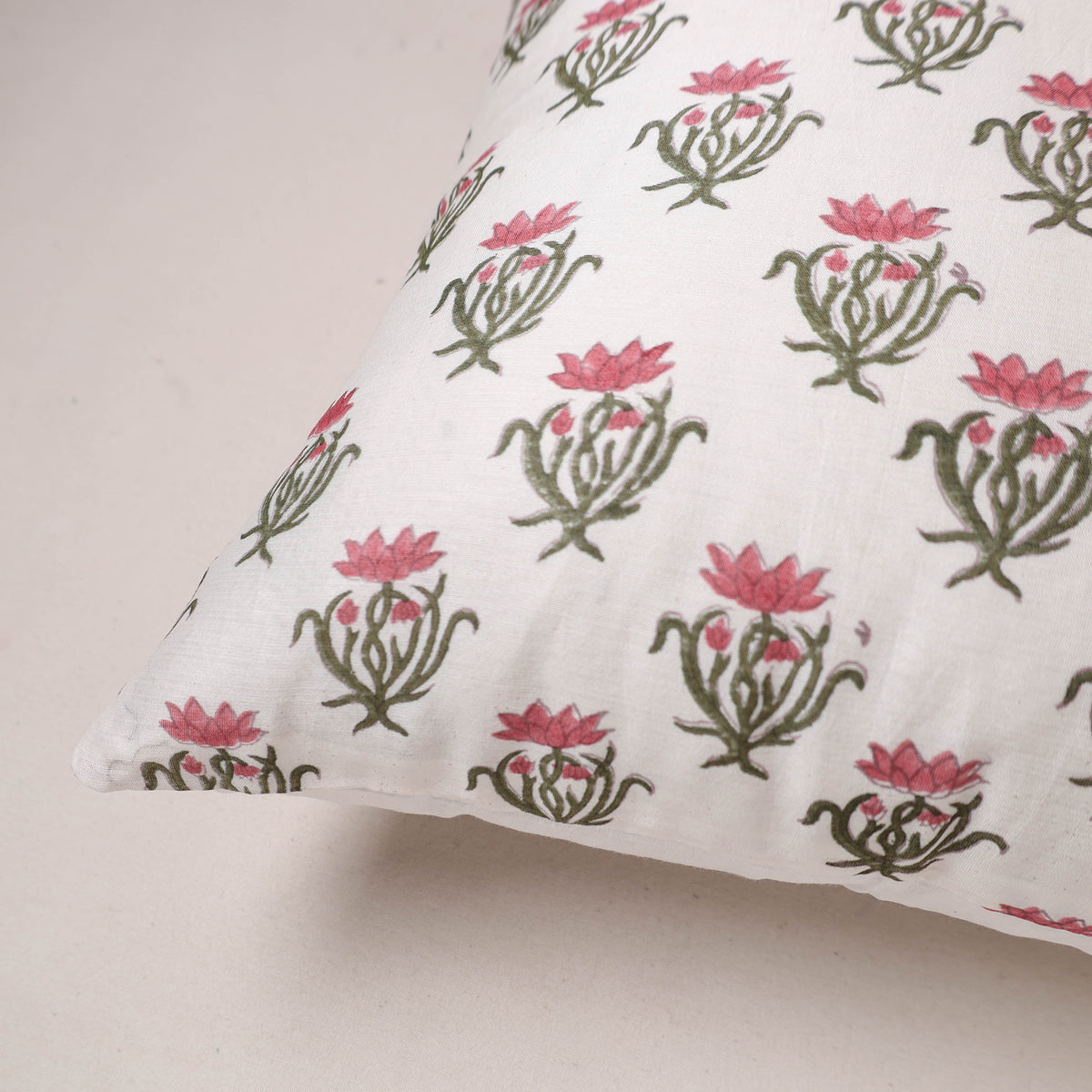 Sanganeri Floral Print Chanderi Silk Cushion Cover (16 x 16 in) 265