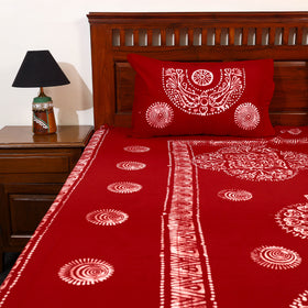 Red - cotton double hand batik bed sheet set 37