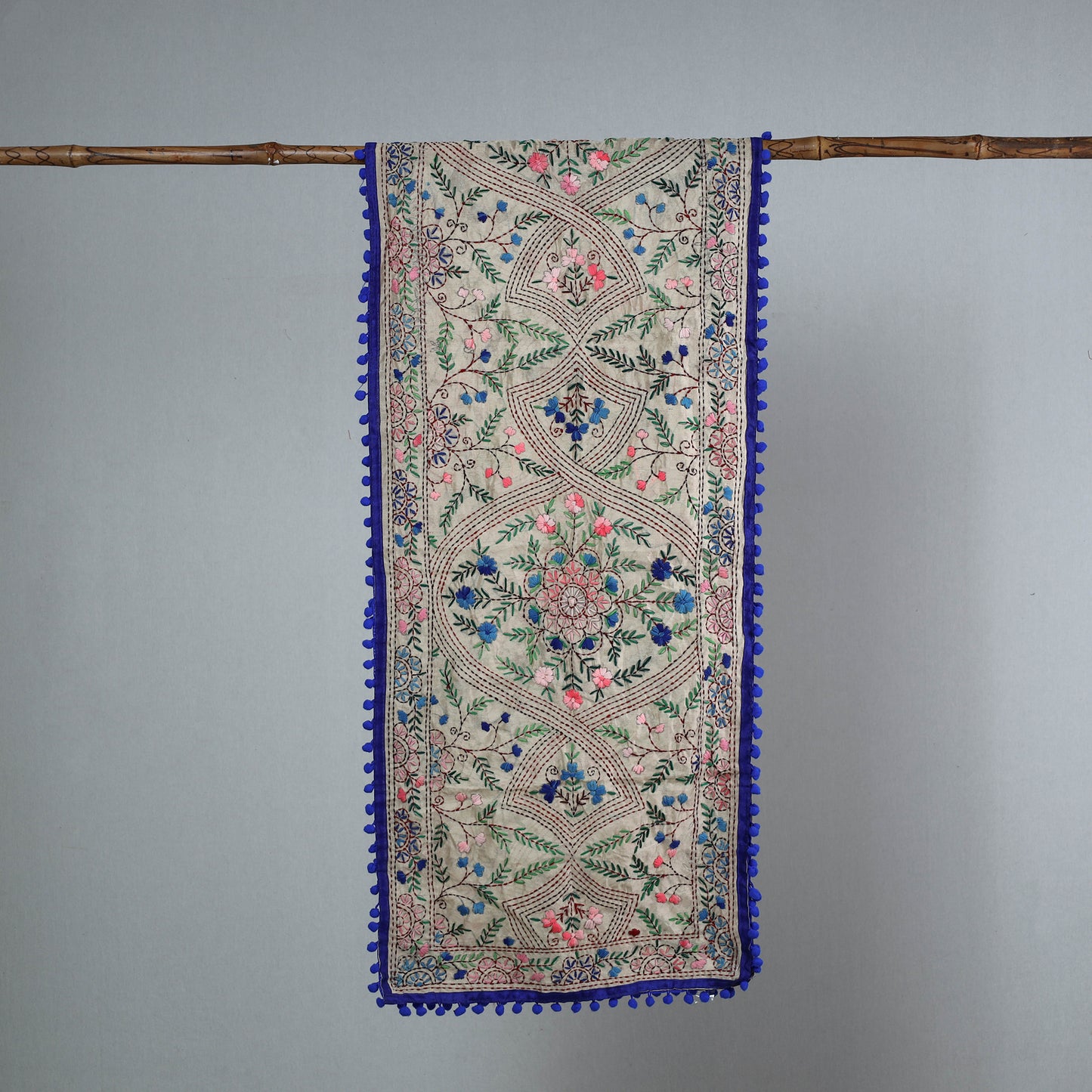 Blue - Ranihati Chanderi Silk Phulkari Embroidered Stole 49