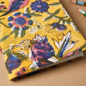 Yellow - sanganeri fabric cover handmade paper notebook (7