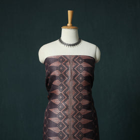 Brown - 2pc Ajrakh Hand Block Print Handloom Tussar Silk Natural Dyed Unstitched Dress Material Kurta Set 01