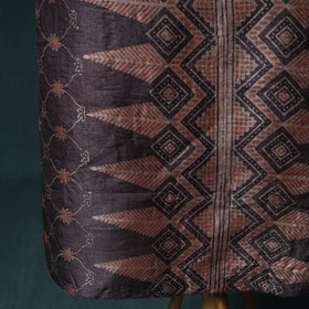 Brown - 2pc Ajrakh Hand Block Print Handloom Tussar Silk Natural Dyed Unstitched Dress Material Kurta Set 01