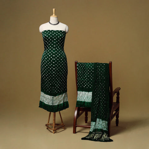 Kutch Tie-Dye Bandhani Shibori Modal Silk 3pc Unstitched Dress Material 21