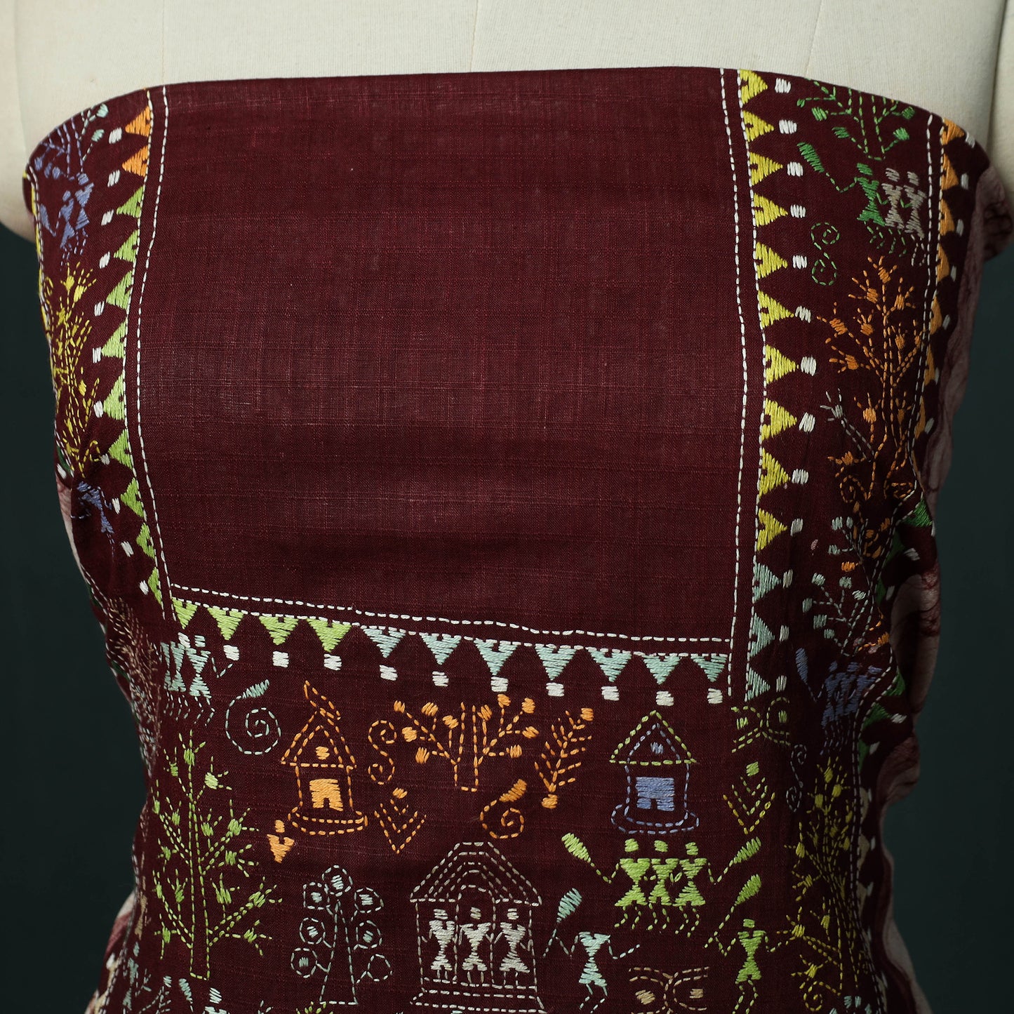 Bengal Kantha Work Cotton Unstitched Batik Print Kurta Material (2.5m) 11