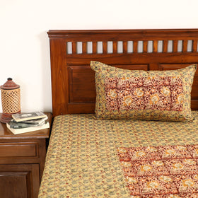 Buy Kalamkari Block Printed Patchwork Cotton Double Bed Cover With Pillow Covers Online at iTokri.com