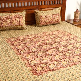 Buy Kalamkari Block Printed Patchwork Cotton Double Bed Cover With Pillow Covers Online at iTokri.com