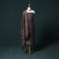Brown - 2pc Ajrakh Hand Block Print Handloom Tussar Silk Natural Dyed Unstitched Dress Material Kurta Set 03