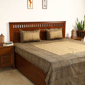  Kalamkari Block Printed Patchwork Cotton Double Bed Cover With Pillow Covers 