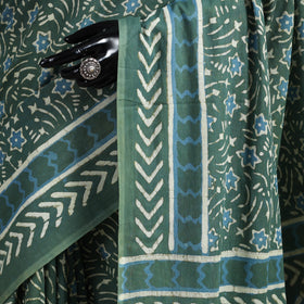 Green - Natural Dyed Block Print Cotton Pipad Saree 10