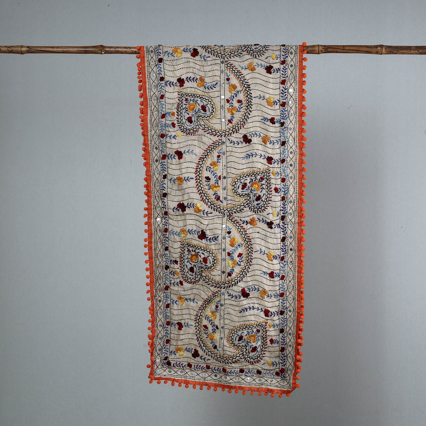 Orange - Ranihati Chanderi Silk Phulkari Embroidered Stole 38