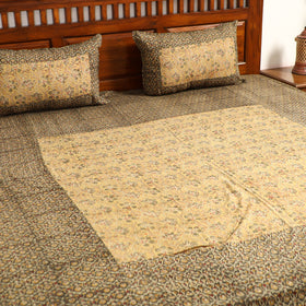  Kalamkari Block Printed Patchwork Cotton Double Bed Cover With Pillow Covers 