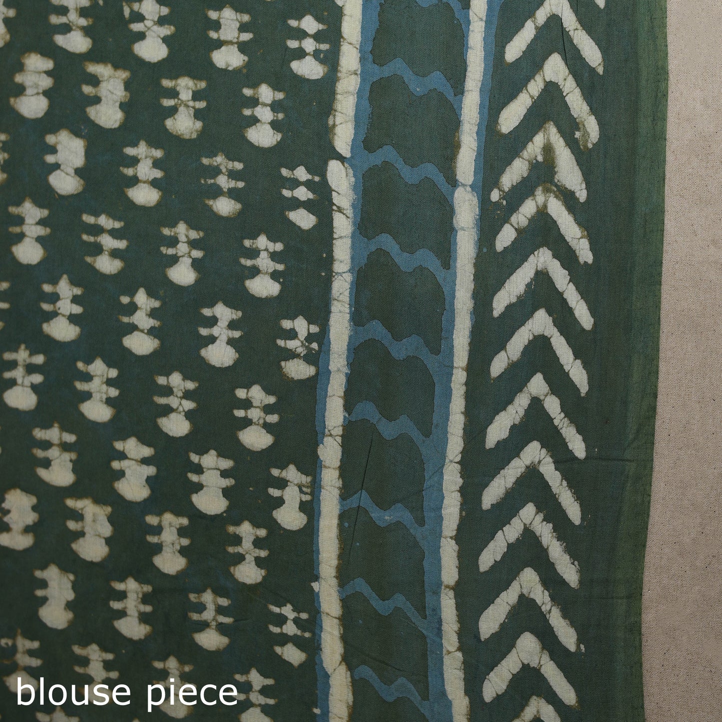 Green - Natural Dyed Block Print Cotton Pipad Saree 10
