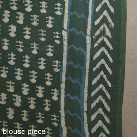 Green - Natural Dyed Block Print Cotton Pipad Saree 10