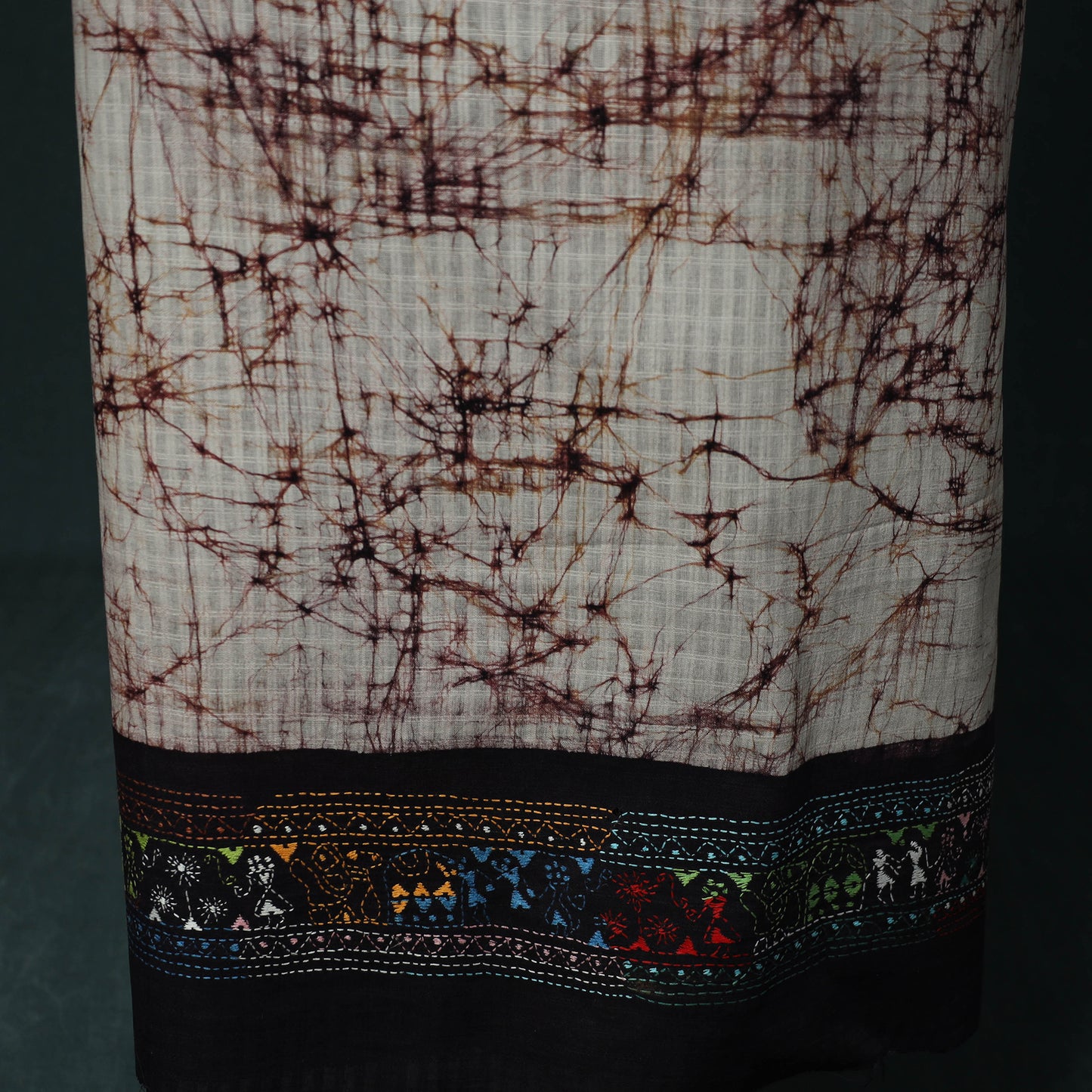 Bengal Kantha Work Cotton Unstitched Batik Print Kurta Material (2.5m) 12