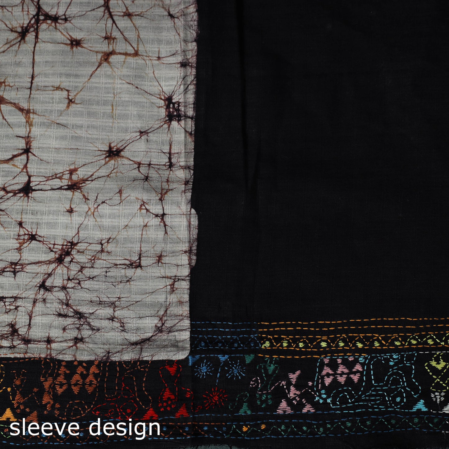 Bengal Kantha Work Cotton Unstitched Batik Print Kurta Material (2.5m) 12