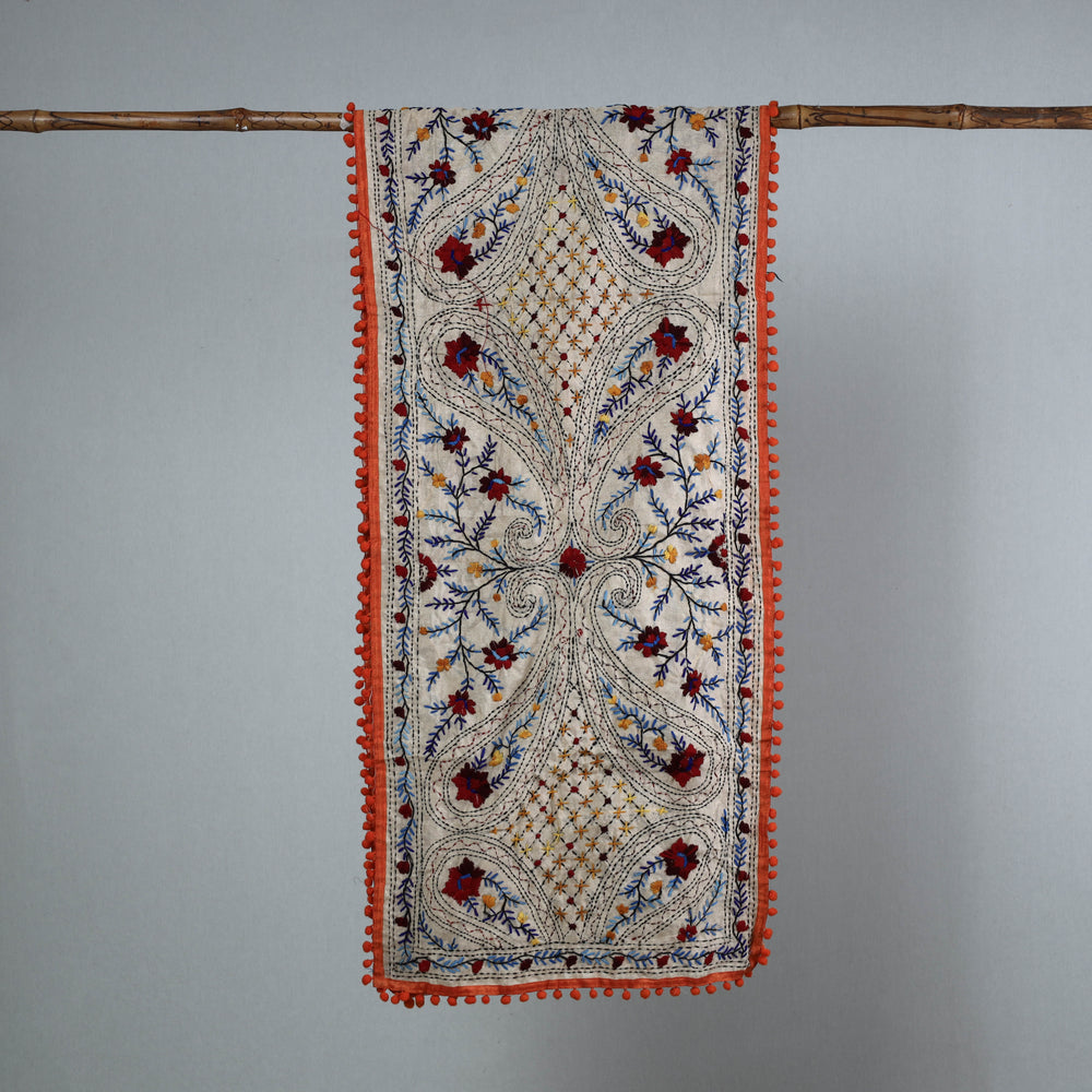 Orange - Ranihati Chanderi Silk Phulkari Embroidered Stole 31