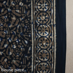 Blue - Natural Dyed Block Print Cotton Pipad Saree 01