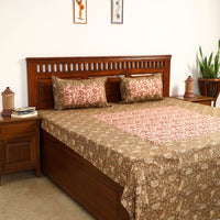 Brown - Kalamkari Block Printed Patchwork Cotton Double Bed Cover With Pillow Covers (108 x 90 in)