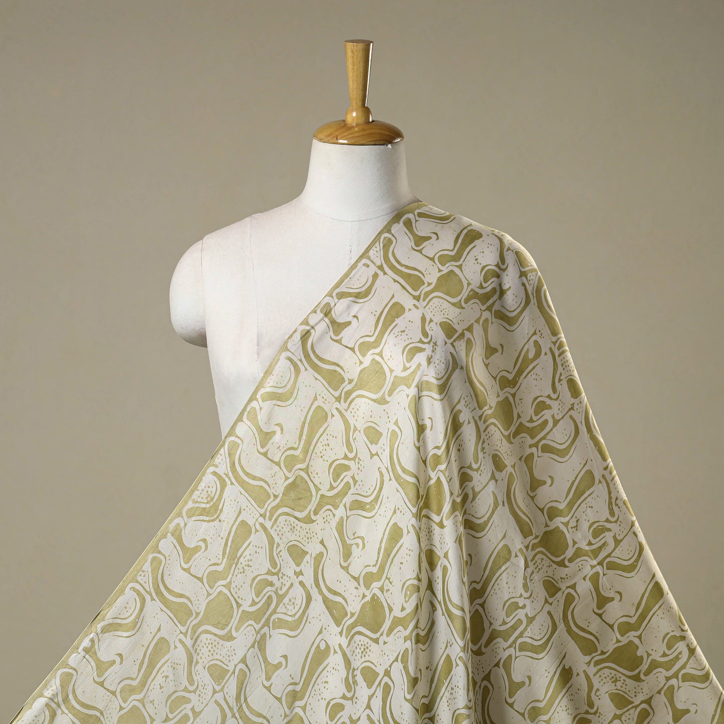 Green - kutch batik modal silk fabric 13 - handcrafted