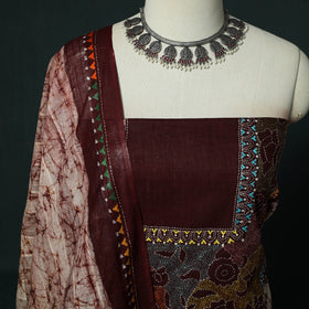 Bengal Kantha Work Cotton 2pc Unstitched Batik Print Dress Material Kurta Set 14