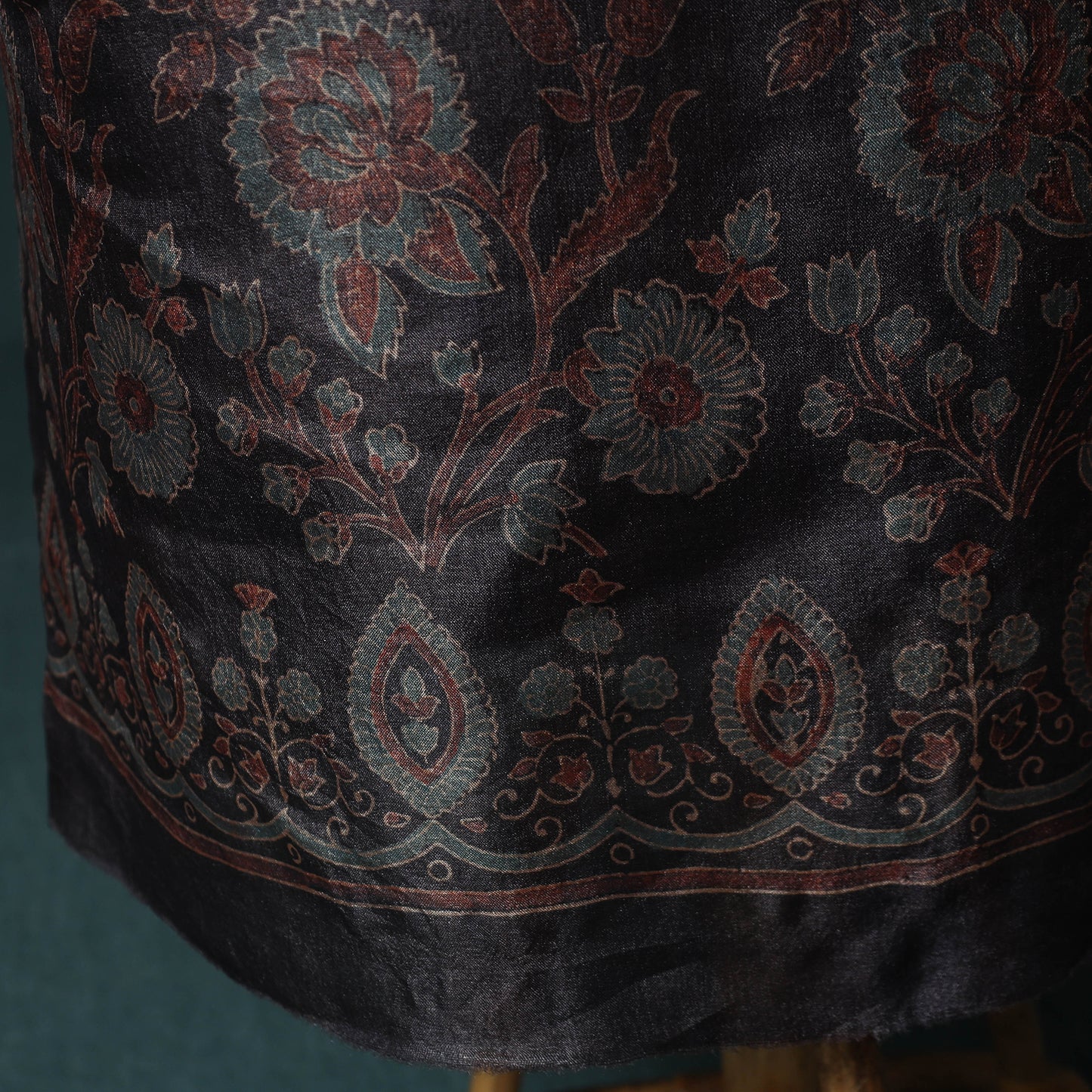 Black - 2pc Ajrakh Hand Block Print Handloom Tussar Silk Natural Dyed Unstitched Dress Material Kurta Set 05