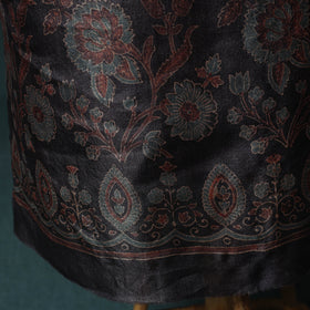 Black - 2pc Ajrakh Hand Block Print Handloom Tussar Silk Natural Dyed Unstitched Dress Material Kurta Set 05