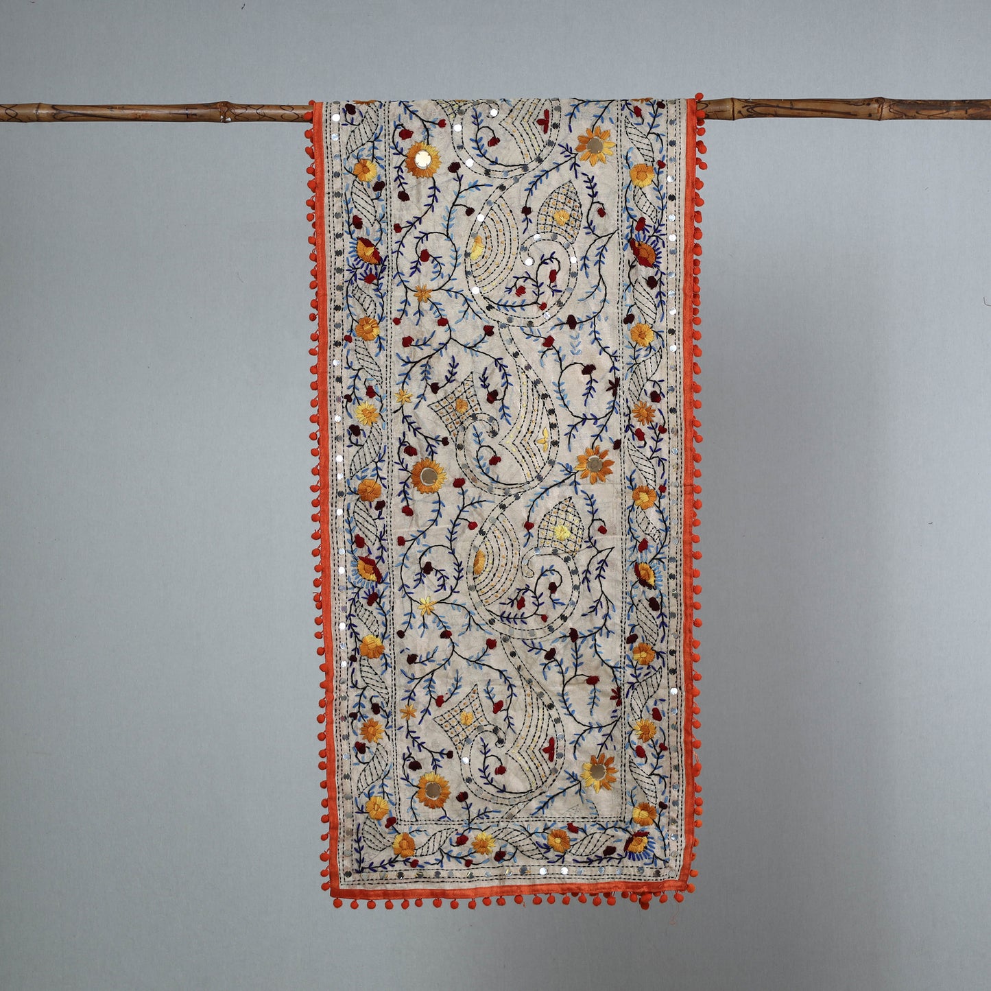 Orange - Ranihati Chanderi Silk Phulkari Embroidered Stole 27