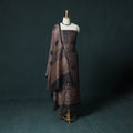 Brown - 2pc Ajrakh Hand Block Print Handloom Tussar Silk Natural Dyed Unstitched Dress Material Kurta Set 06